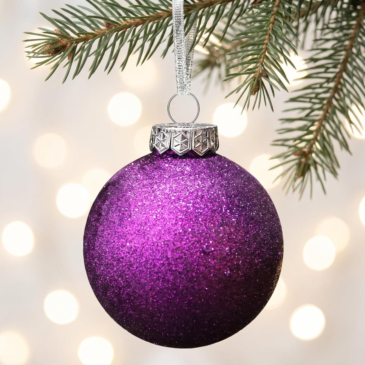 Purple Christmas Ornaments Ball Set for Tree Decor, Glitter
