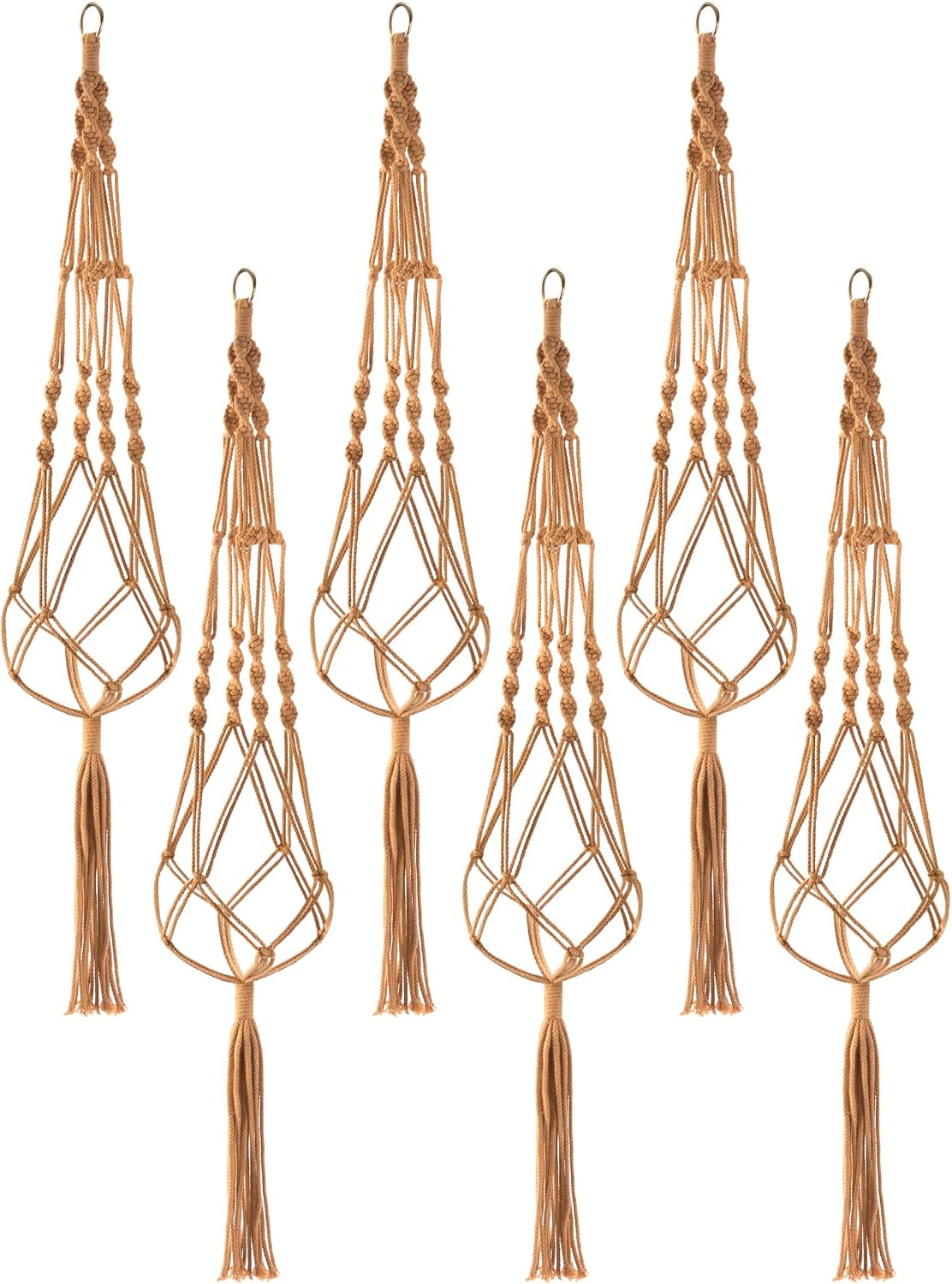 Sorbus Macrame Plant Hanger (6 Pack) Indoor Outdoor Hanging Plant Pots Cotton Rope, Elegant for Home, Patio, Garden (Brown)