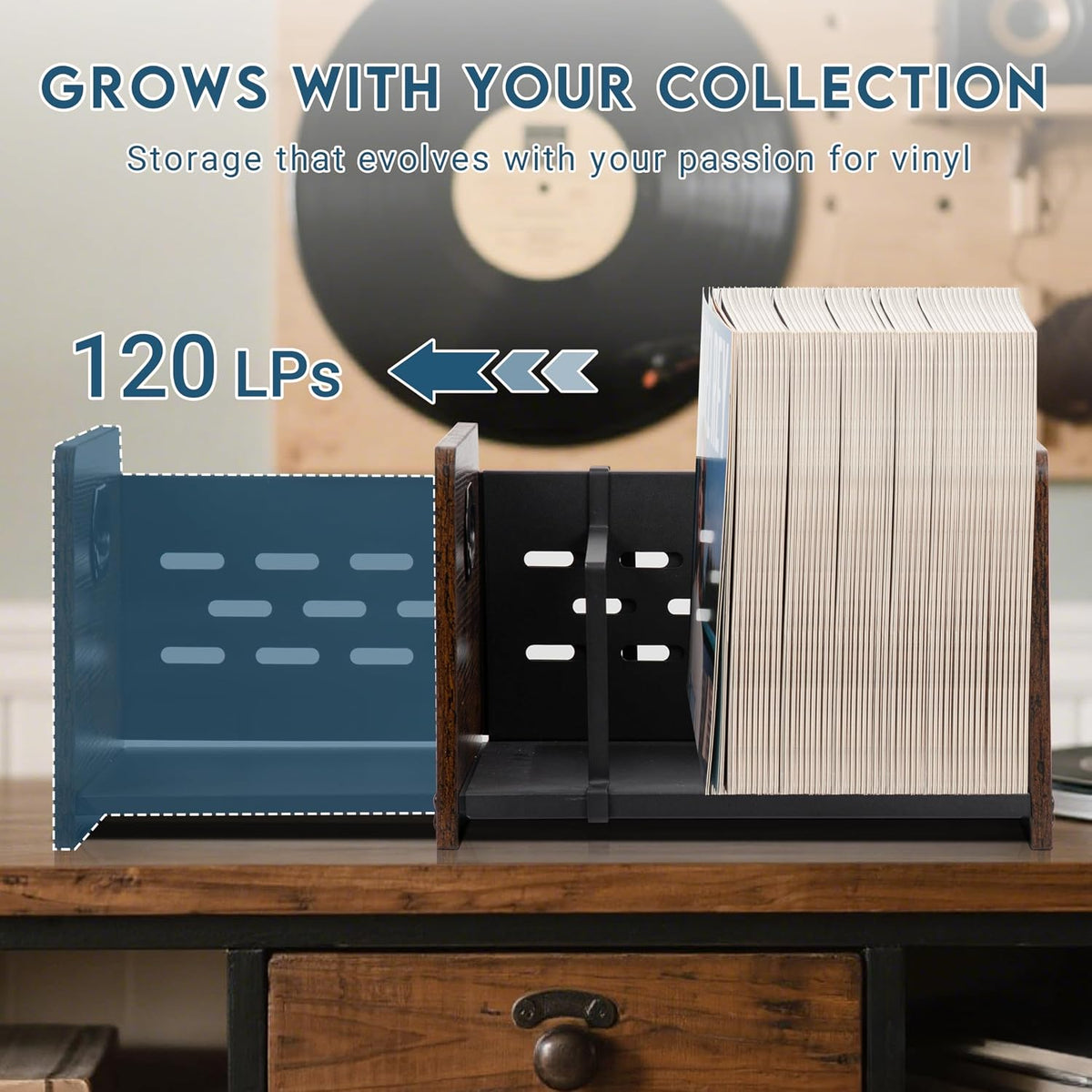 Expandable Vinyl Record Storage Rack, Holds 60-120 LPs, Magazine Rack