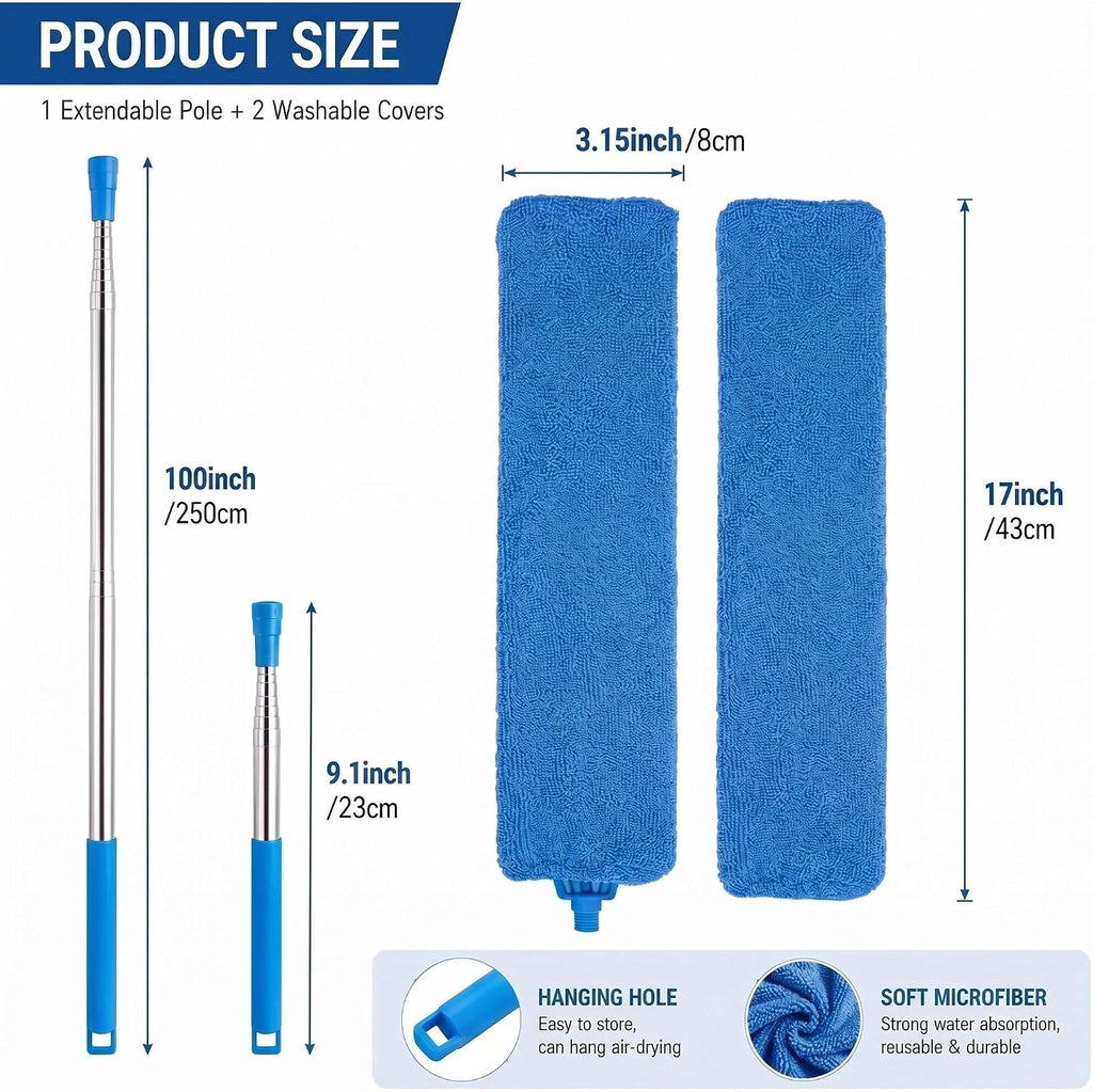 Retractable Gap Dust Cleaner Under Appliance Cleaning Tool, Flat Duster for Under Refrigerator Fridge Stove Couch Bed, Skinny Thin Duster for Tight Spaces (Blue)