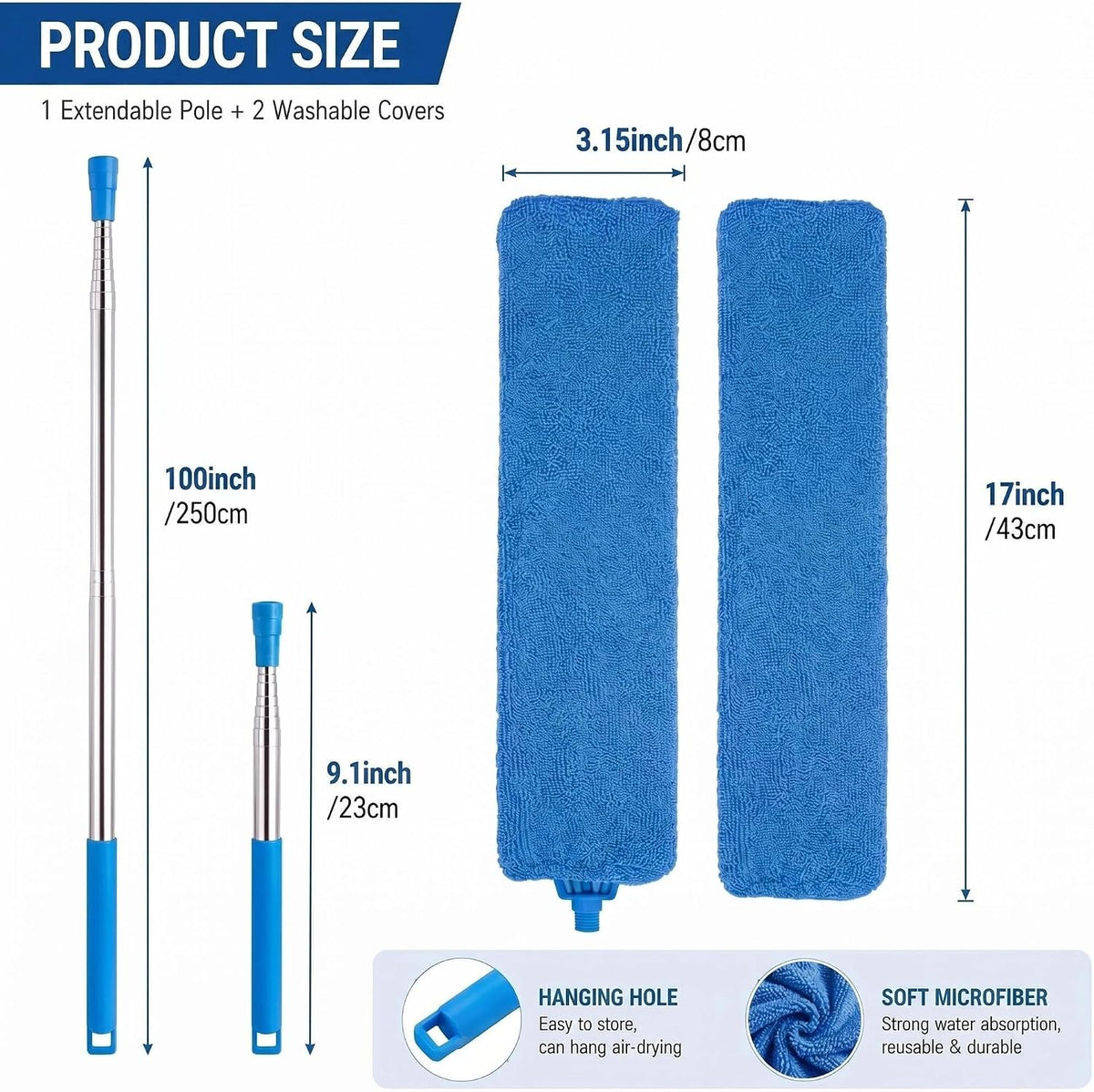 Retractable Gap Dust Cleaner Under Appliance Cleaning Tool, Flat Duster for Under Refrigerator Fridge Stove Couch Bed, Skinny Thin Duster for Tight Spaces (Blue)