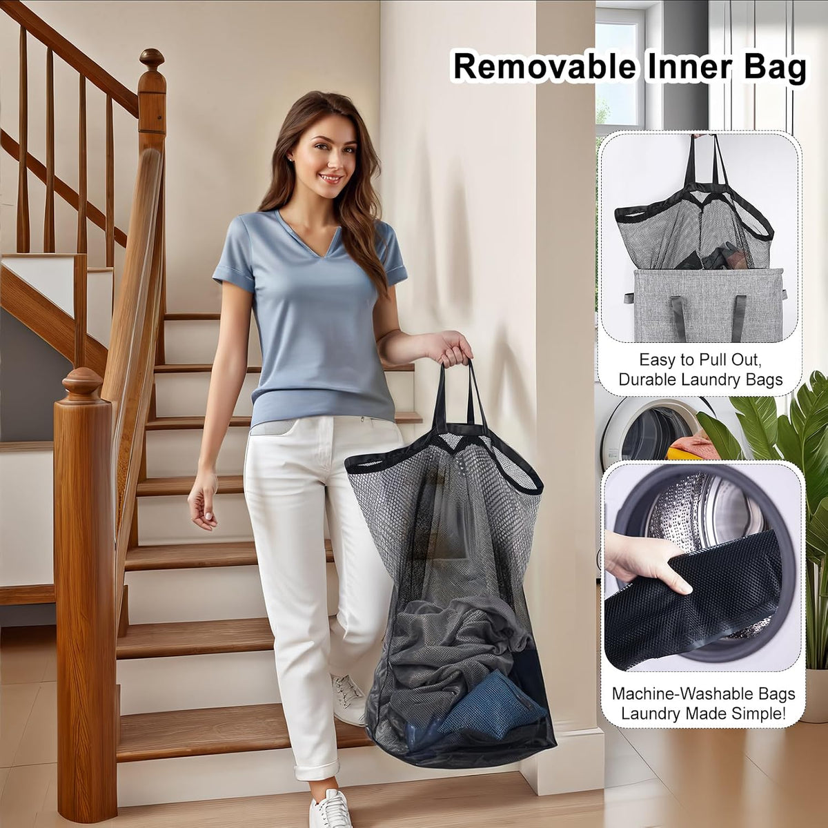 Odonata 75L Slim Laundry Hamper with Lid,Large Foldable Laundry Basket with Removable Bag and Handles Tall Collapsible Dirty Clothes Basket Great for Bedroom, Bathroom, Dorm, College,RV. (Grey, 75L)