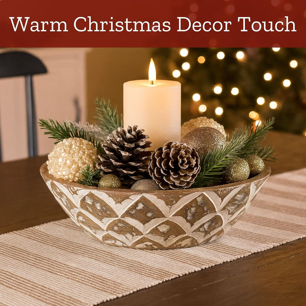Mie Creations 10'' Decorative Wooden Bowl, Table Centerpiece for Decor