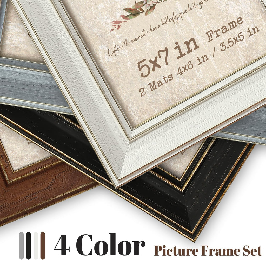 5x7 Picture Frame with Mat, 5 x 7 Assorted Photo Frame Set, 4 Pack