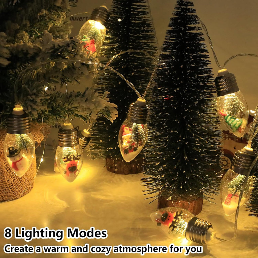 Christmas Lights 6.8Ft LED Christmas Tree Snow Globe Light 10 Shatterproof Edison Bulbs Battery Operated Light with Remote Timer, String Lights Indoor for Bedroom Porch Garden Party Xmas Decor