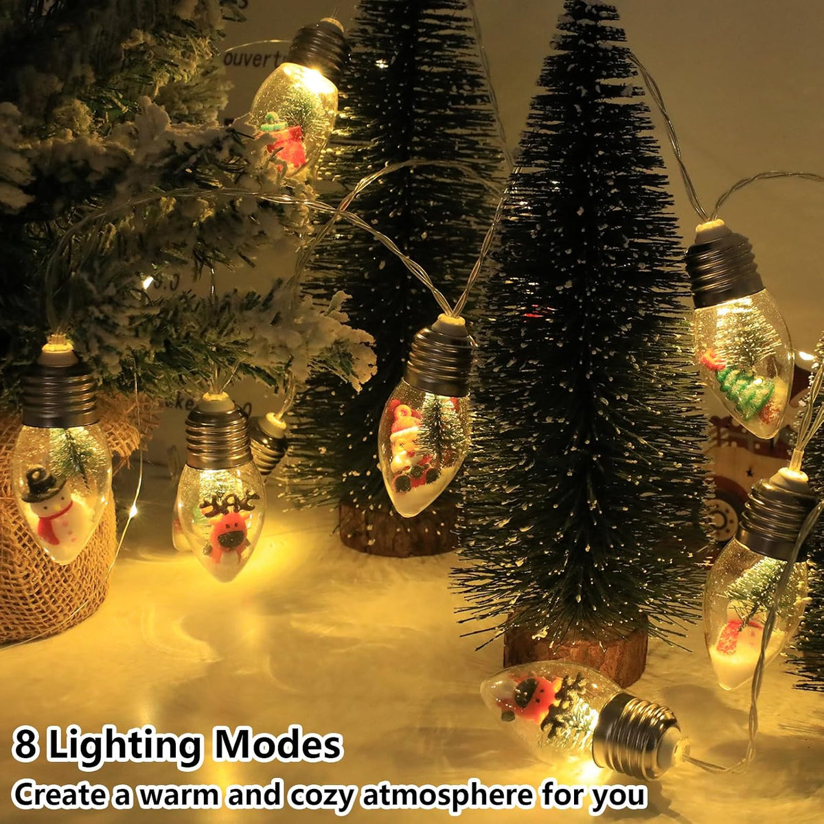 Christmas Lights 6.8Ft LED Christmas Tree Snow Globe Light 10 Shatterproof Edison Bulbs Battery Operated Light with Remote Timer, String Lights Indoor for Bedroom Porch Garden Party Xmas Decor