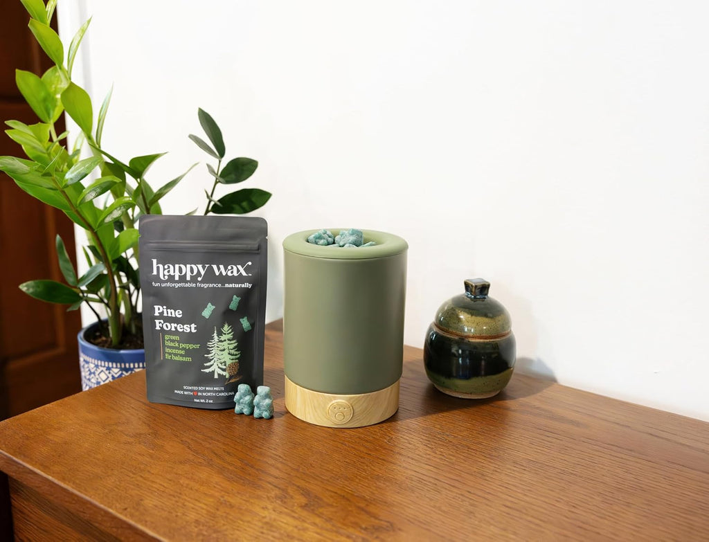 Happy Wax Sage Signature Wax Melt Warmer for Scented Wax Melts, Cubes & Tarts – Electric Wax Melter with Automatic Timer and No Scrape Silicone Dish for Easy Wax Removal