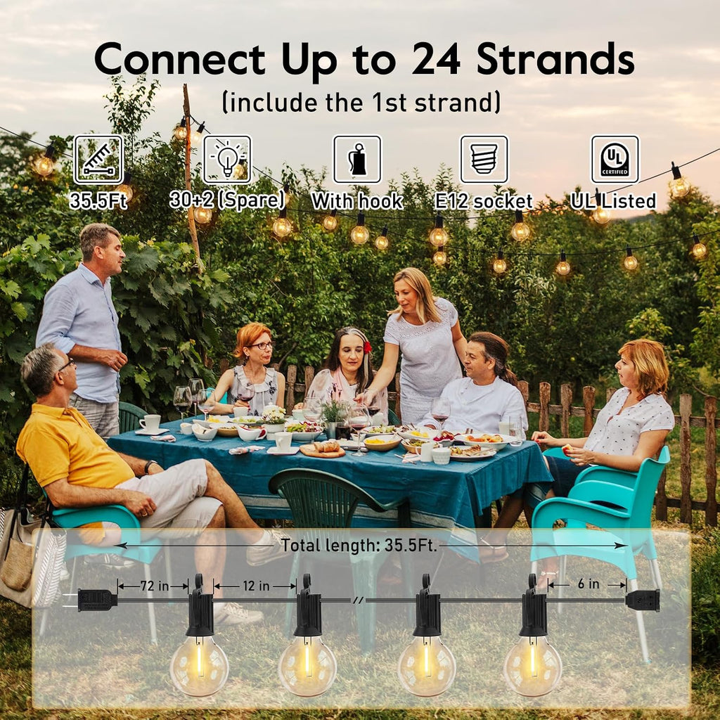 Brightown Outdoor String Lights, 35FT with 30 Bulbs, Waterproof Connectable