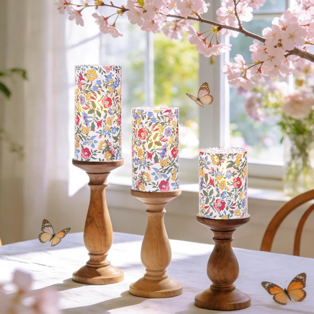 Floral Glass Flameless Candles with Remote, Spring Wildflower Design LED Candles, 3D Wick Flickering Battery Operated Candles for Home Decor, Bedroom, Wedding, Table Centerpiece