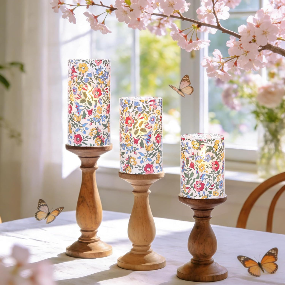 Floral Glass Flameless Candles with Remote, Spring Wildflower Design LED Candles, 3D Wick Flickering Battery Operated Candles for Home Decor, Bedroom, Wedding, Table Centerpiece