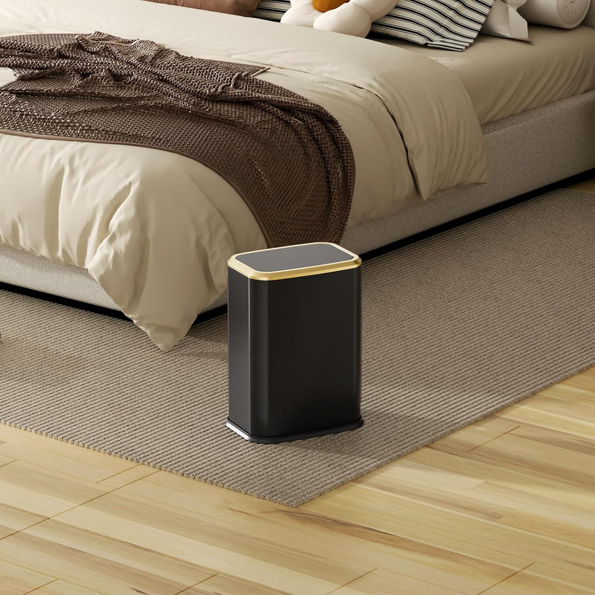 Bathroom Trash Can with Lid 8L/2.1 Gallon Black Trash Can Small Garbage Can with Swing Top Lid Slim Stainless Steel Garbage Can with 100 Counts Trash Bags for Bathroom Bedroom Kitchen Office Toilet