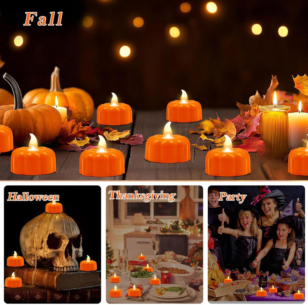12 Pack Halloween Decorations Indoor Pumpkin Tea Lights Fall Home Decor