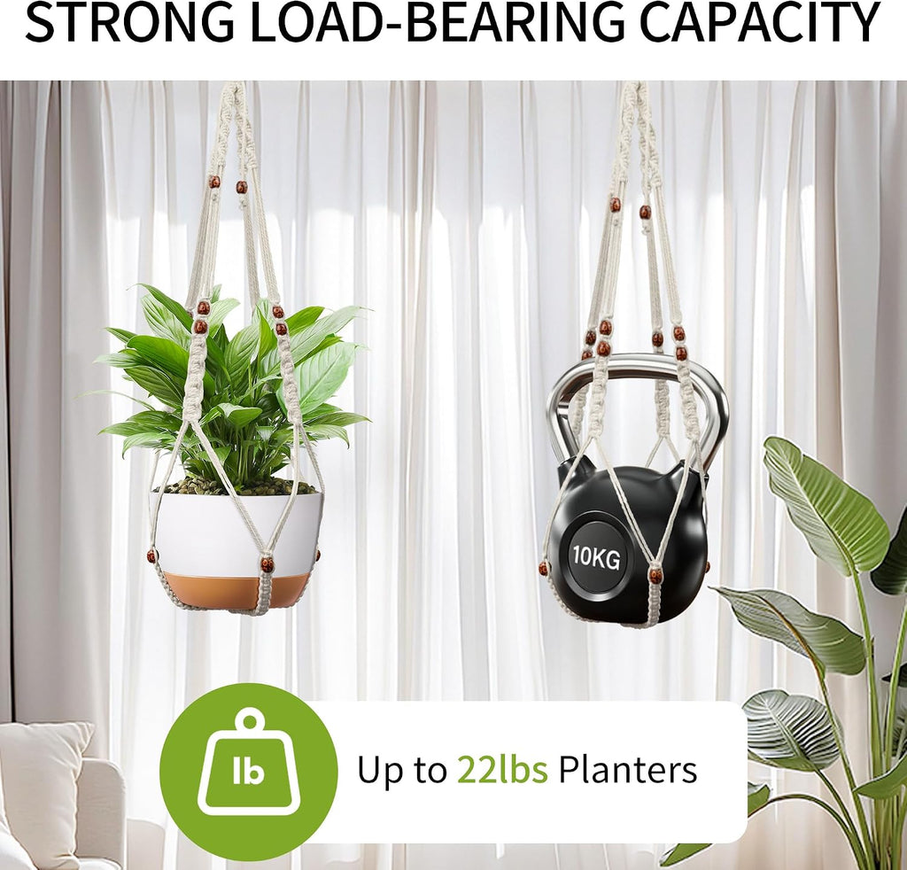 Macrame Plant Hanger - Fits 6-15 Inch Pots, Set of 2, Ivory