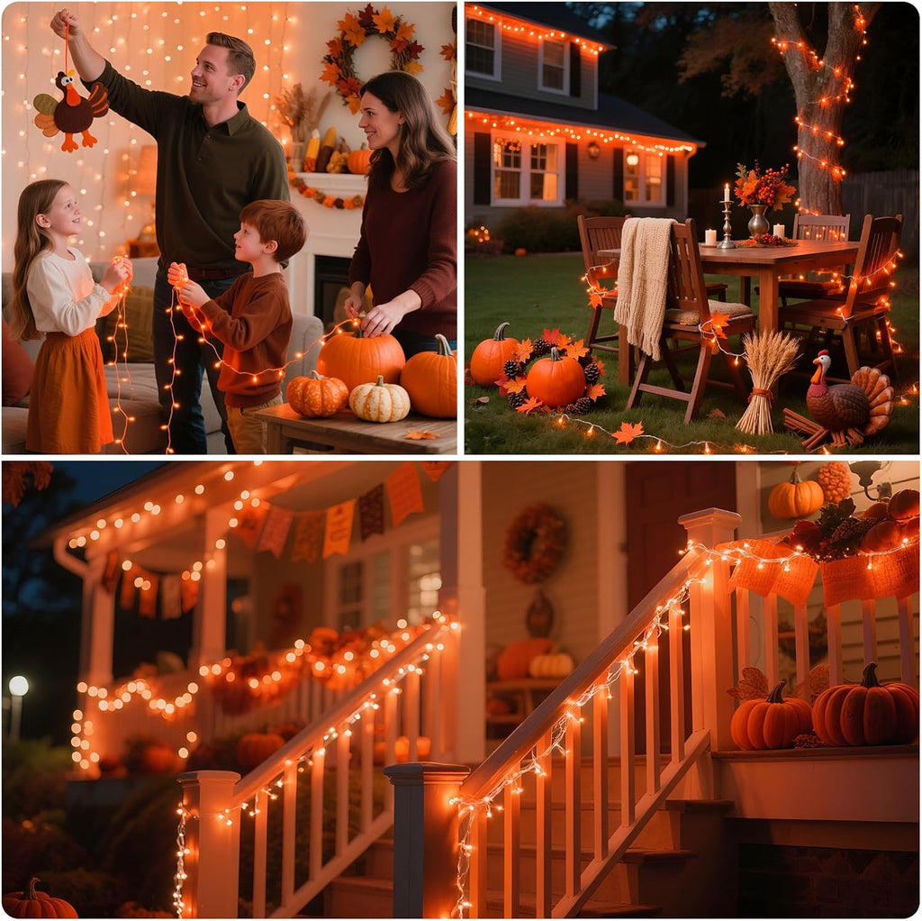 66Ft 200LED Orange Christmas Tree Lights Halloween Light Plug in