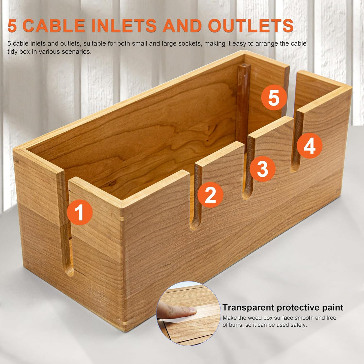 Elitzia Cherry Wood Cable Management Box for Power Strip, Magnetic Lid