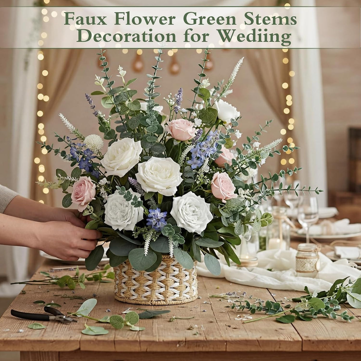 Tigeen 180 Pcs 10 Kinds Mixed Artificial Eucalyptus Stems Bulk for Wedding