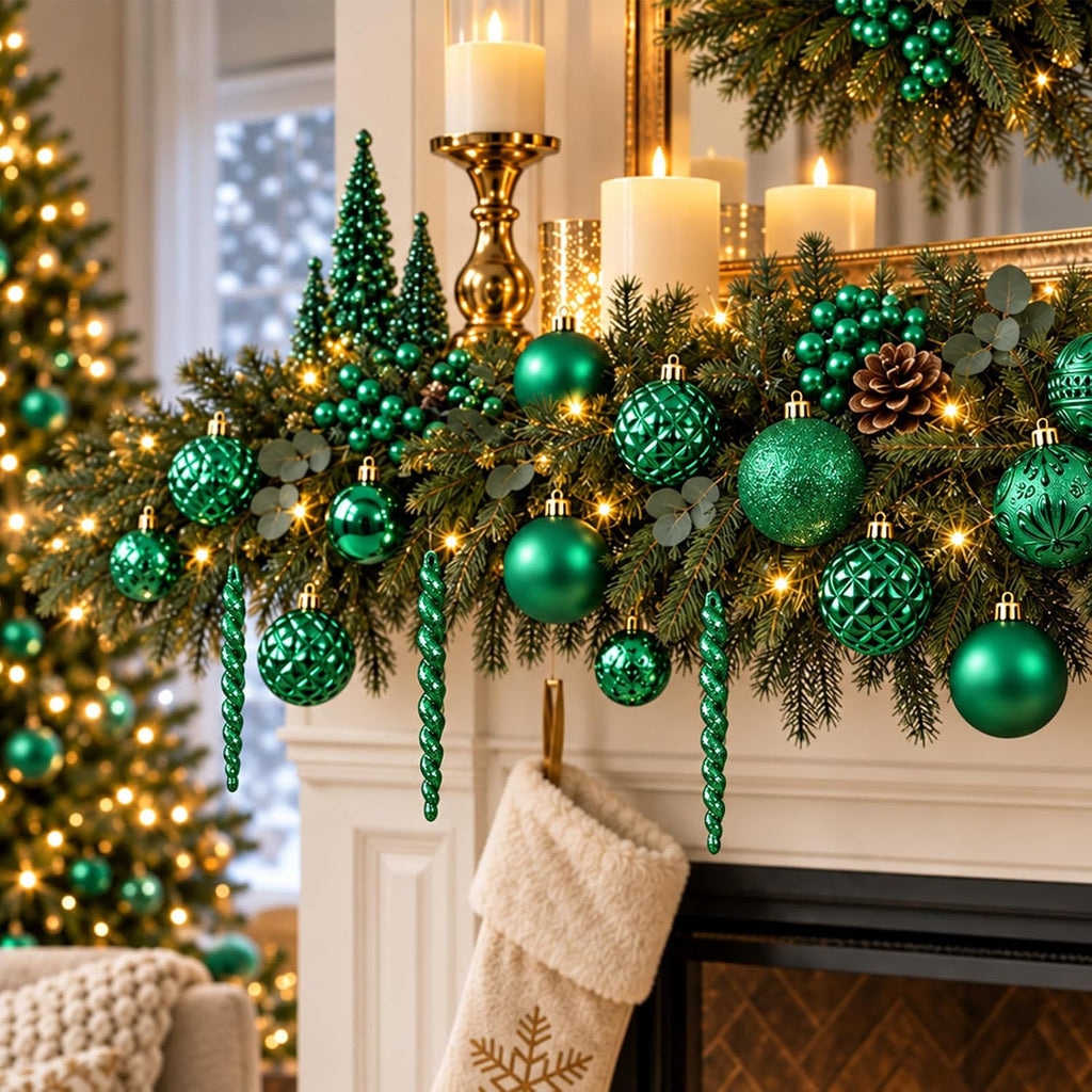 47pcs Green Christmas Ornaments Set Christmas Tree Decorations