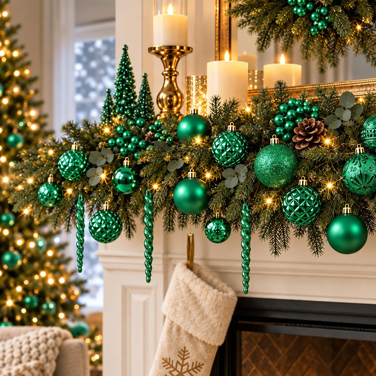 47pcs Green Christmas Ornaments Set Christmas Tree Decorations