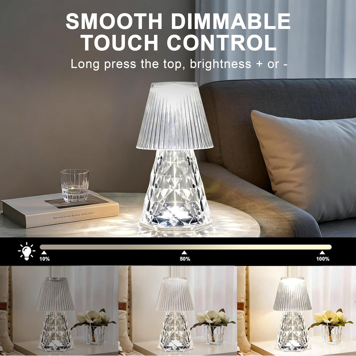 Waterproof Shower Lamp for Inside Shower Crystal Rechargeable RGB Dimmable