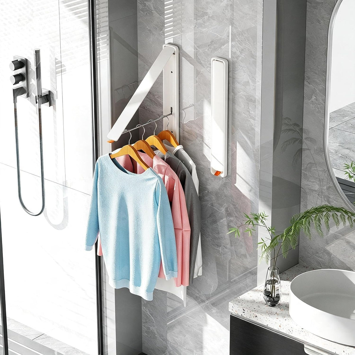 Clothes Drying Rack, Laundry Room Wall Mounted Retractable Clothes Hanger Drying Rack, Laundry Clothing Drying Rack Folding Indoor or Outdoor, Aluminium Dryer, 2pcs(White with 80cm bar)