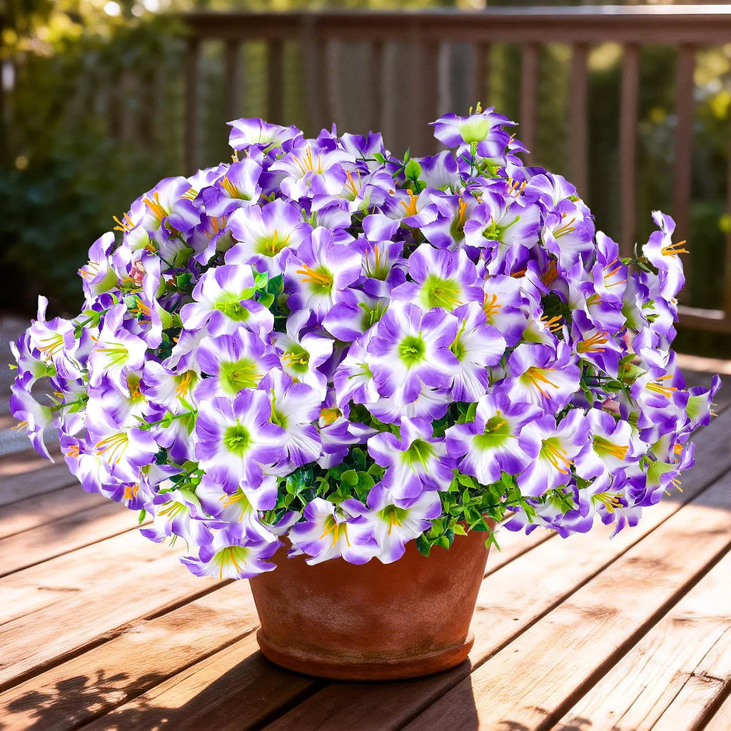 10pcs UV Resistant Faux Petunia Outdoor Flowers,Light Purple White