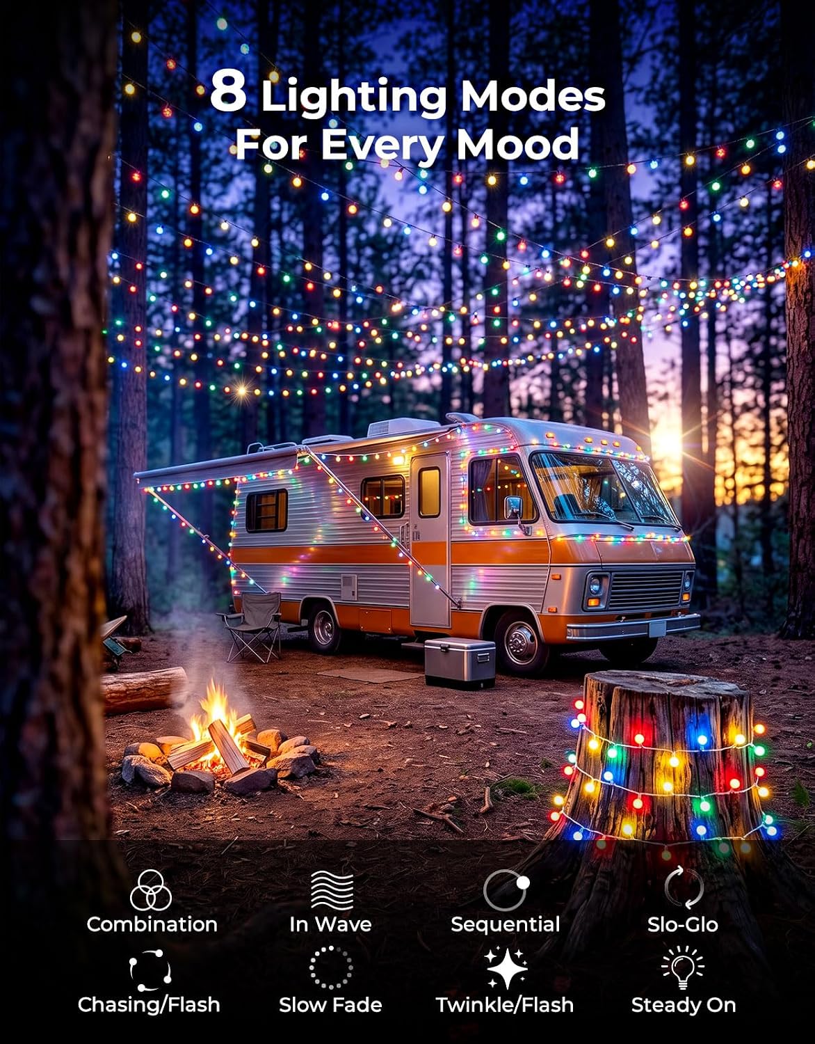 LitHome 66FT Globe String Lights for Indoor Bedroom Connectable, Multicolor