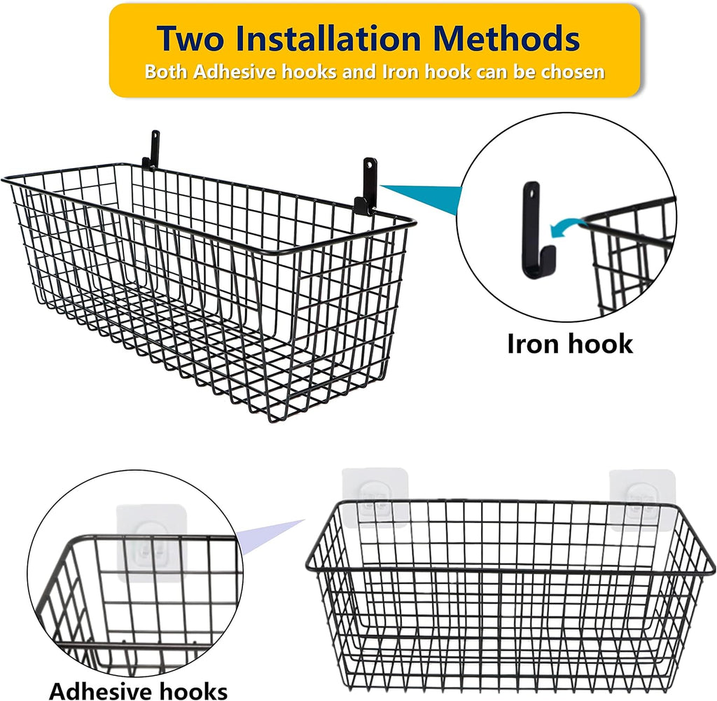 Joben Oligey 3 Set [Extra Large] Hanging Wall Baskets ,Wire Basket For Storage Pantry, Farmhouse Food Storage Kitchen Pantry Laundry Closet Garage RV ,Black