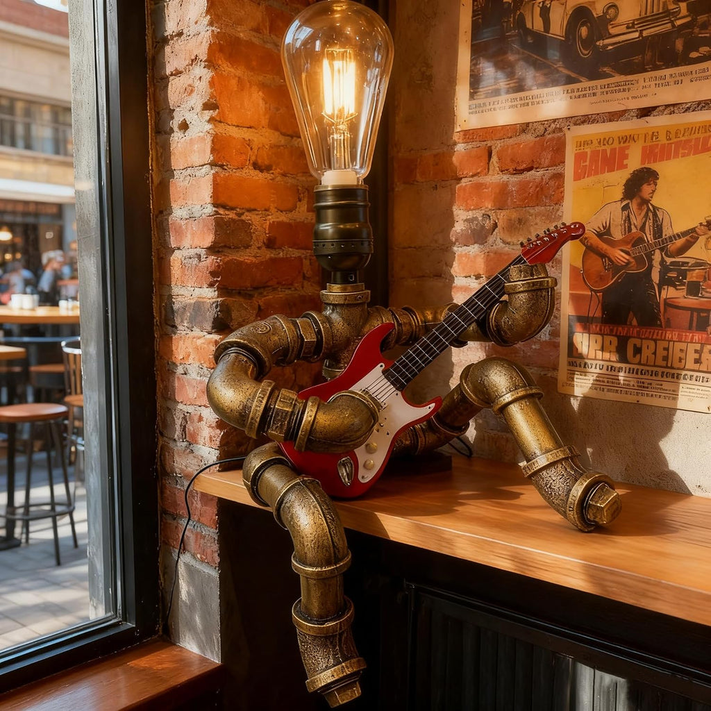 Cool Lamps - Cool Industrial Guitar Lamp, Vintage Table Lamp, Ideal Music Gift for Men & Guitar Lovers