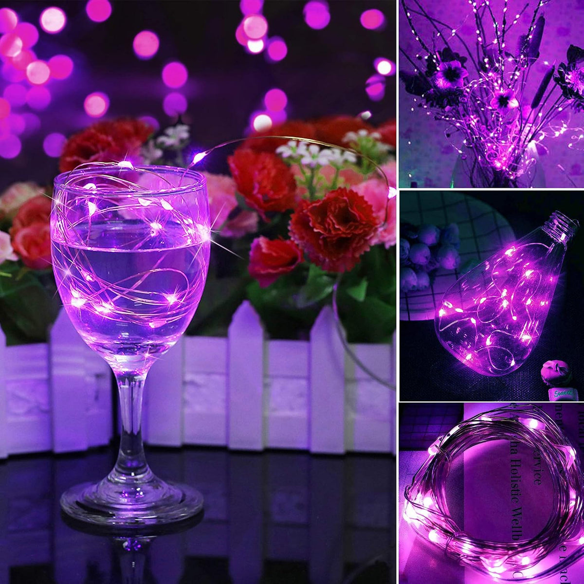 VOOKRY 8 Pack 30 Led Fairy Lights Battery Operated String Lights - 10 ft Purple Waterproof Silver Wire Starry Firefly Moon Lights for DIY Wedding Party Table Centerpieces Bedroom Halloween Christmas