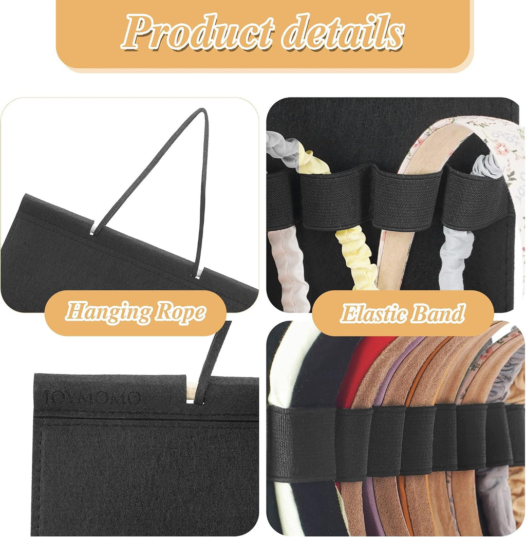 Headband Holder For Girls,Felt Headband Organizer Storage（Black）