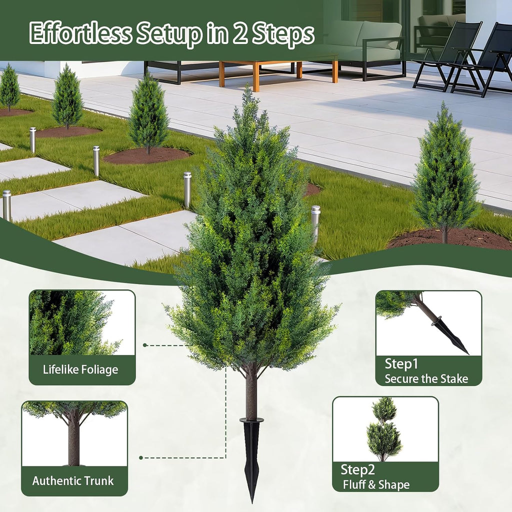 2 Pack 3FT Artificial Cedar Topiary Trees with Ground Spike, Realistic Fake Plants Tree UV Resistant Artificial Plants Indoor Outdoor Faux Plants Evergreen Bushes Shrubs for Porch Garden Office