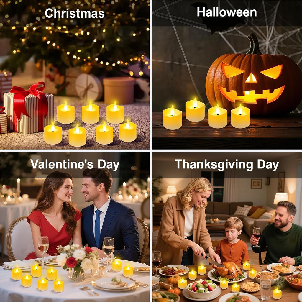 Rechargeable Tea Lights 24 Pack with Remote & Timer, Magnetic Charging Base