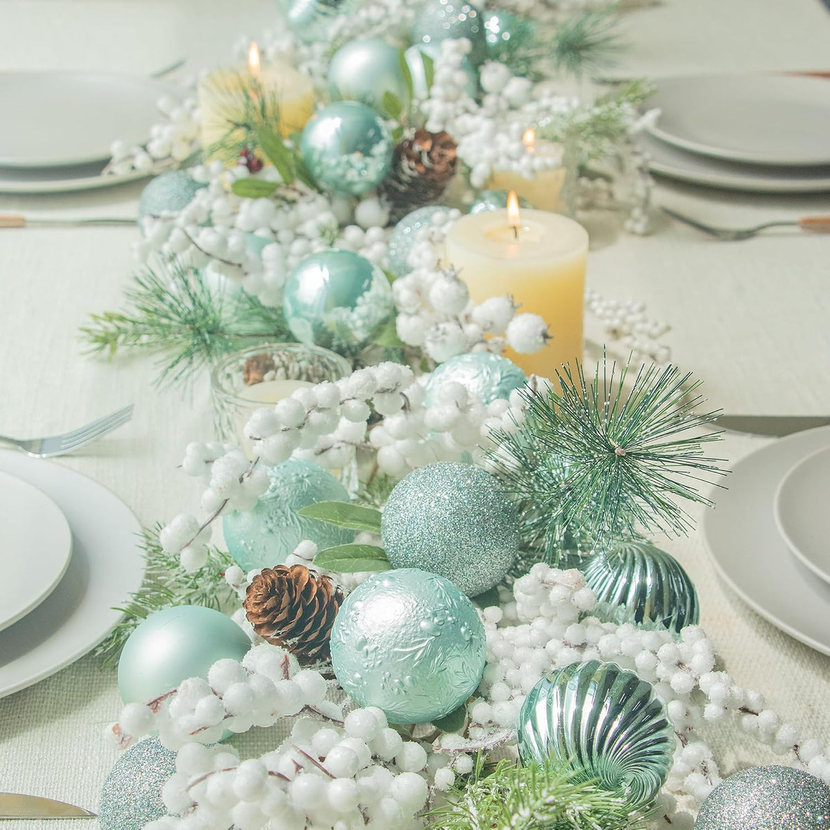 KI Store Seaform Green Christmas Balls 34pcs 2.36-Inch Christmas Tree Decoration Ornaments for Xmas Tree Holiday Wreath Garland Decor Ornaments Hooks Included