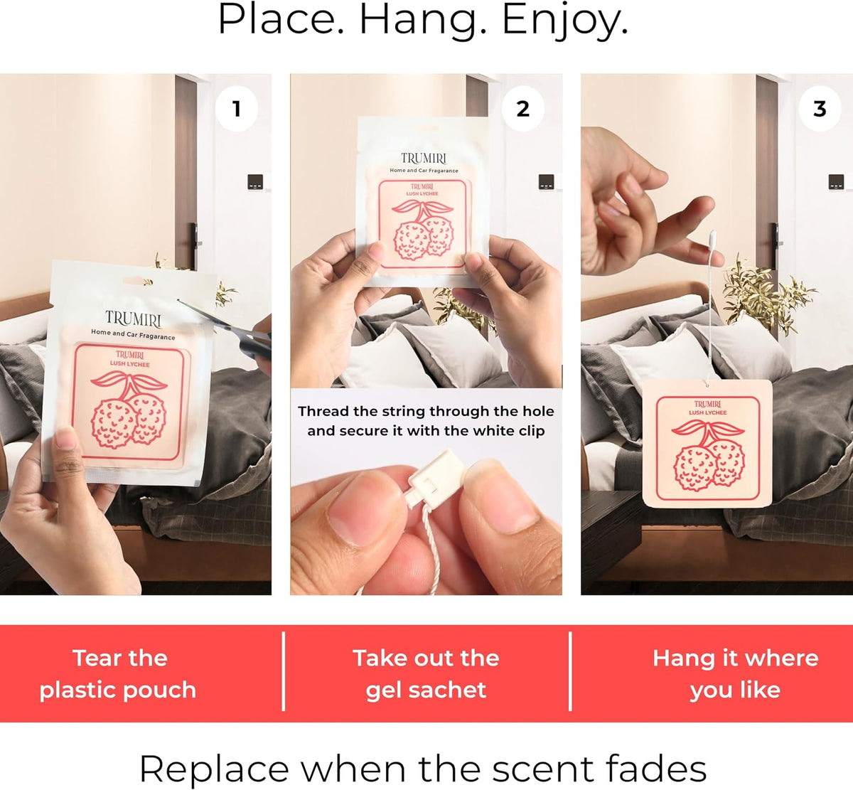 Lush Lychee - Scented Sachets for Drawer and Closet Freshener with Long Lasting Scent - Pack of 3 - Home Fragrance Sachet Bag Dresser Refresher Packet - Olores para Closet De Ropa