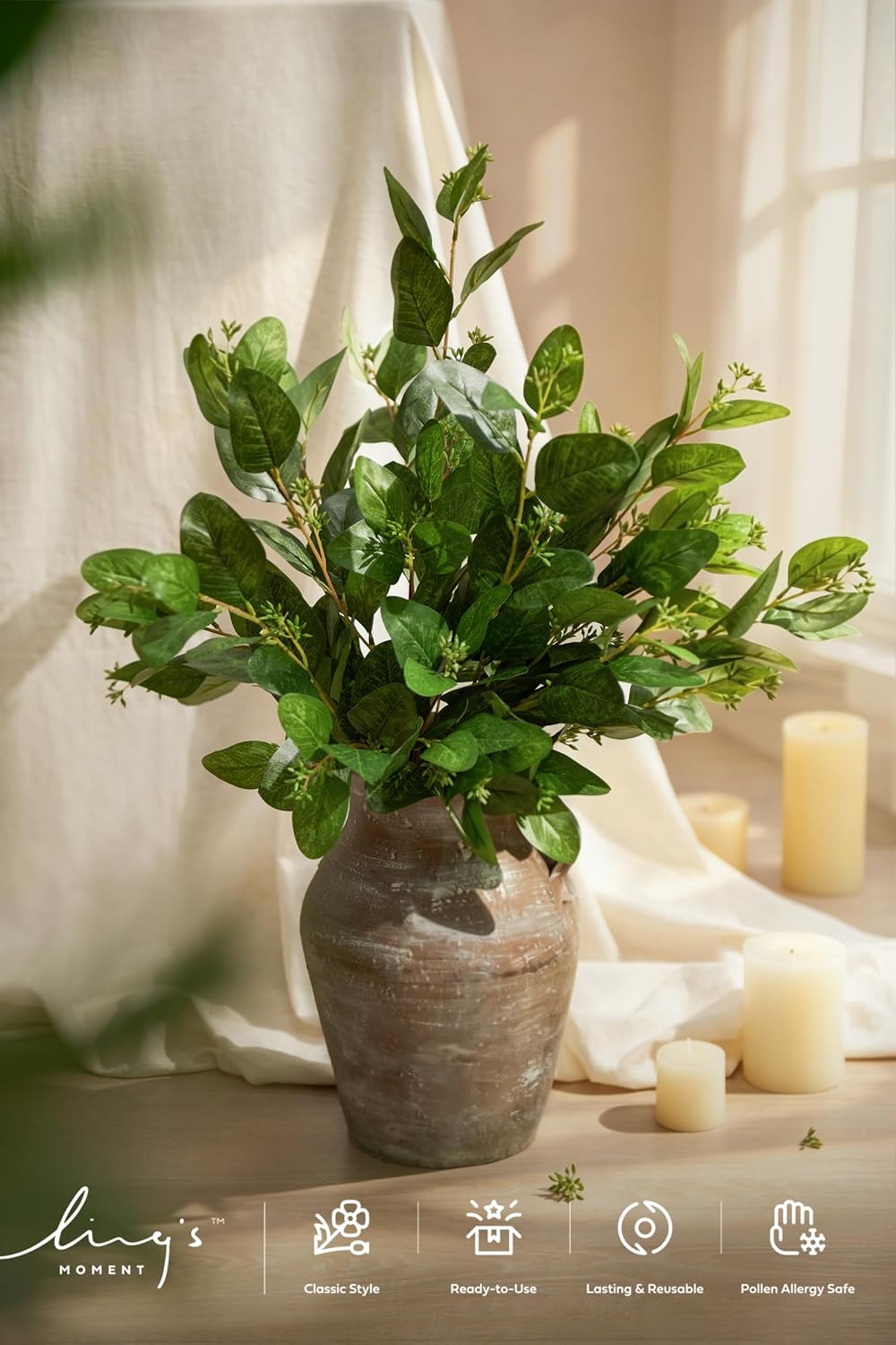 Ling's moment Artificial Eucalyptus Seeds Branches, 6Pcs, 23" Tall