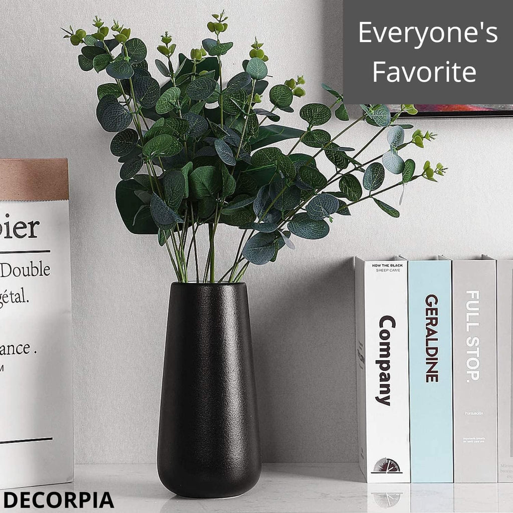 DECORPIA Premium Ceramic Vase for Pampas Grass - Flower Vase for Home Decor, Minimalism Style for Modern Table Shelf, Vases for Flowers for Kitchen Living Room Centerpieces, Office Desk Vase (Black)