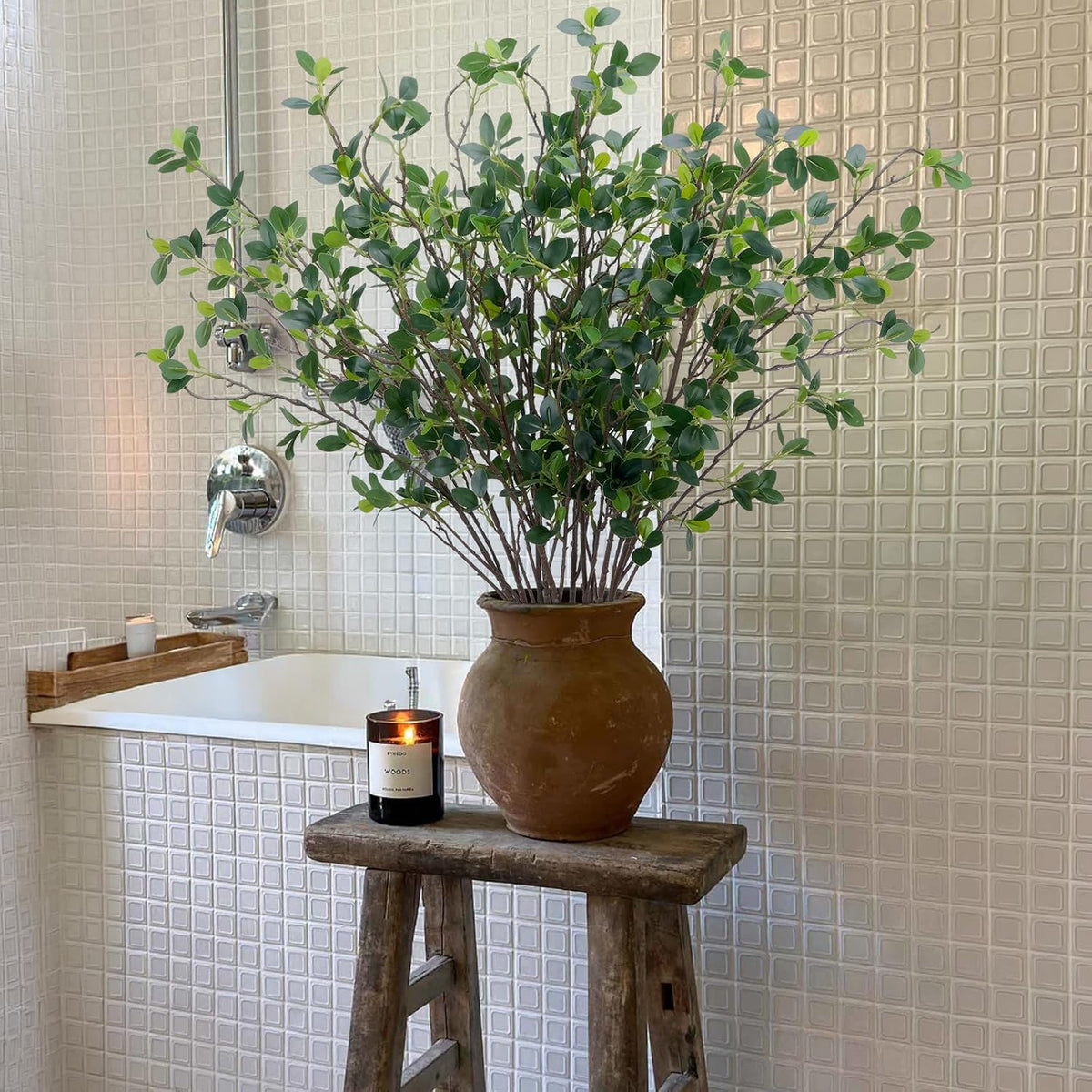 10Pcs Artificial Greenery Stems 43" Faux Ficus, Eucalyptus Stems