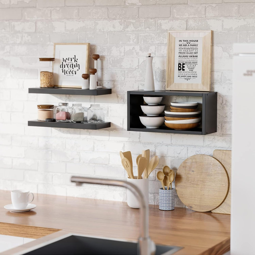 RICHER HOUSE 3-Set Black Floating Wall Shelves, Bathroom Shelf Over Toilet