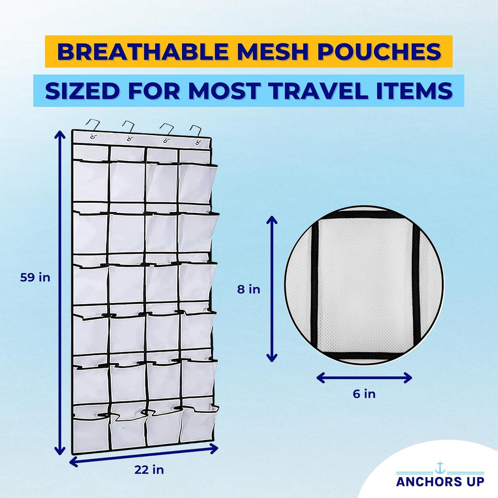 Cruise Cabin Over Door Organizer for Shoes, Toiletries and Accessories – 24 Pockets – Tested on All Cruise Lines such as Carnival, Royal Caribbean, Celebrity, Norwegian etc – Cruise Essentials