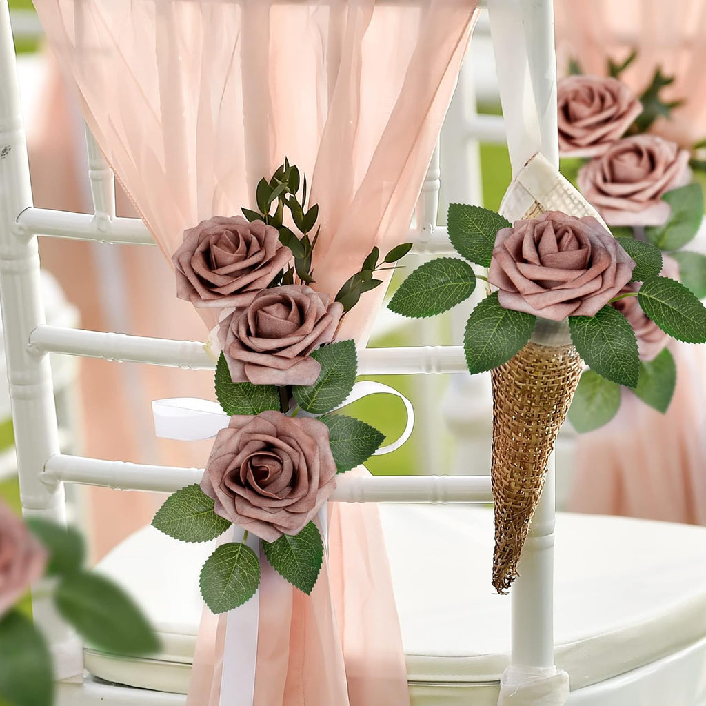 Mocoosy 50Pcs Artificial Rose Flowers, Dusty Roses for Decorations, Real Touch Foam Fake Rose Bulk with Stems DIY Wedding Bouquets Bridal Shower Centerpieces Floral Arrangements Party Table Home Decor