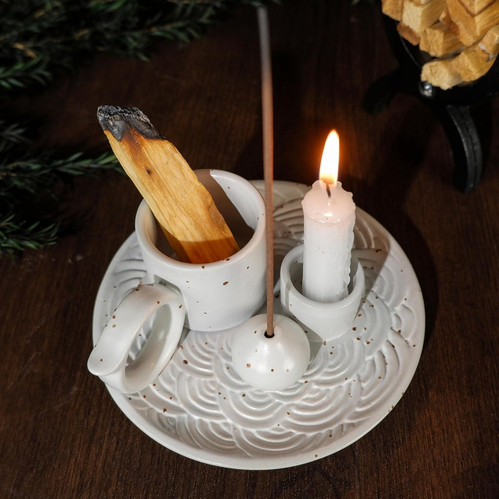 5 in 1 Ceramic Palo Santo Burner Holder for Sage, Incense Sticks & Candle