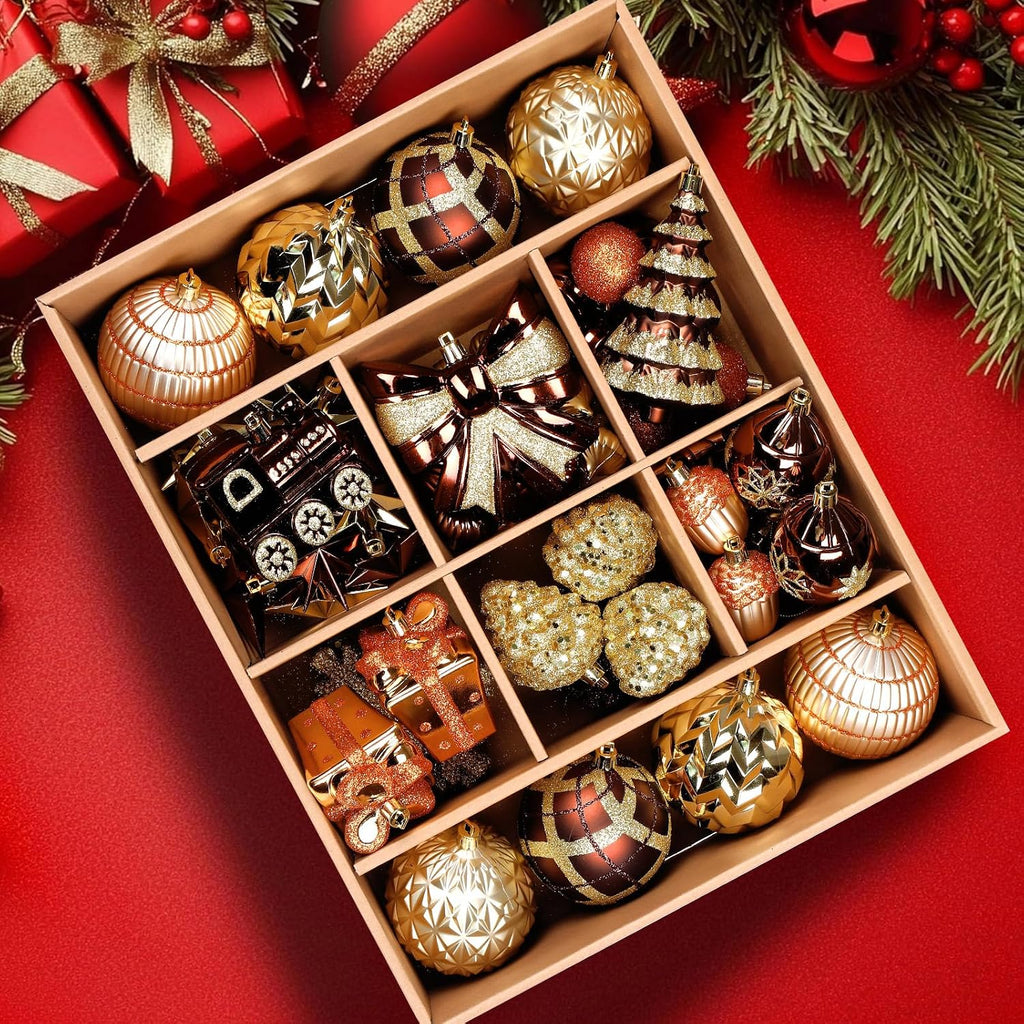 Alupssuc 82pcs Classic Christmas Balls Ornaments Set, Bronze Copper Gold