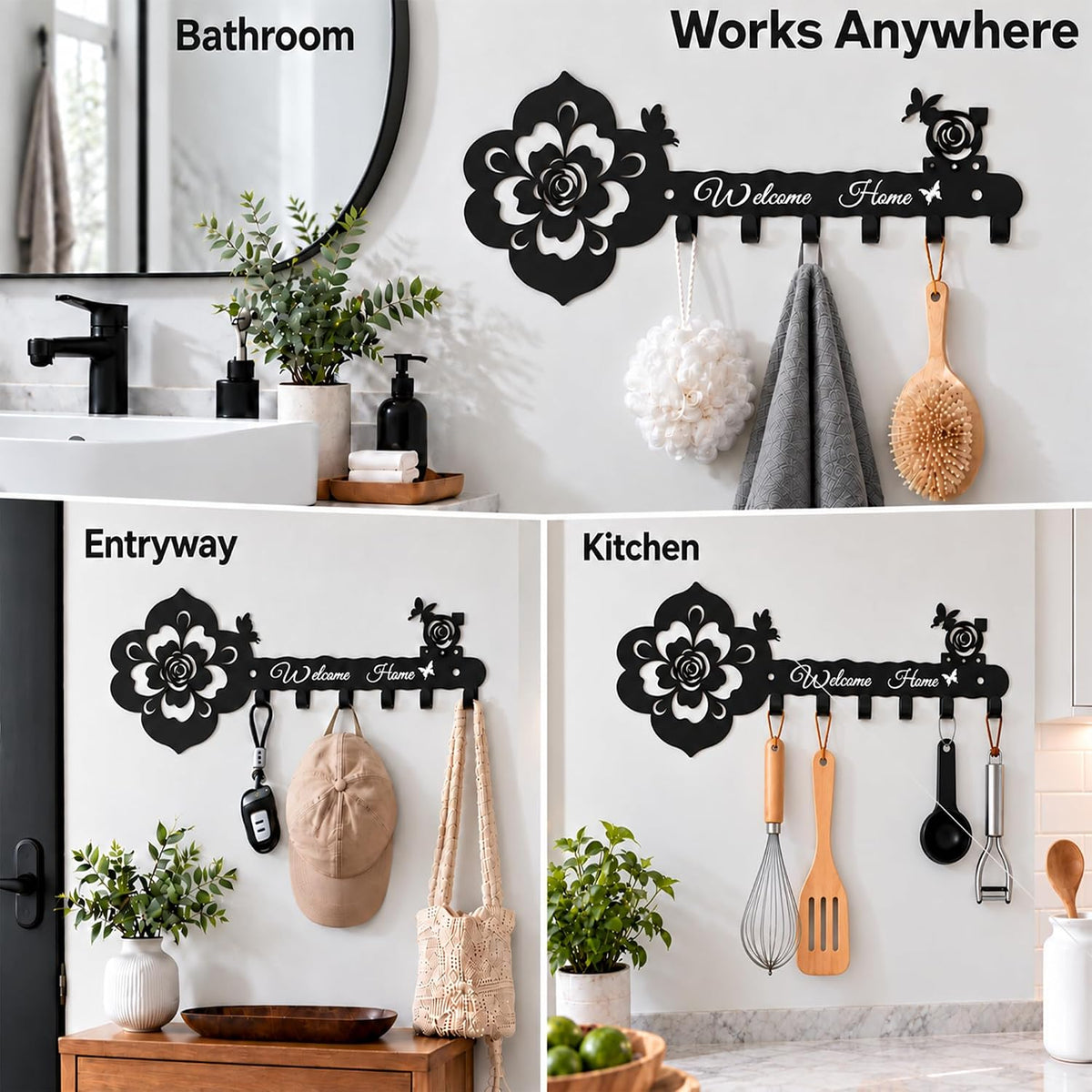 Deveosa Cute Small Metal Black Modern Entryway Hanging Key Hanger Rack Ring Keychain Holder On Wall Art Mount for Home Decor House Decorative Hooks