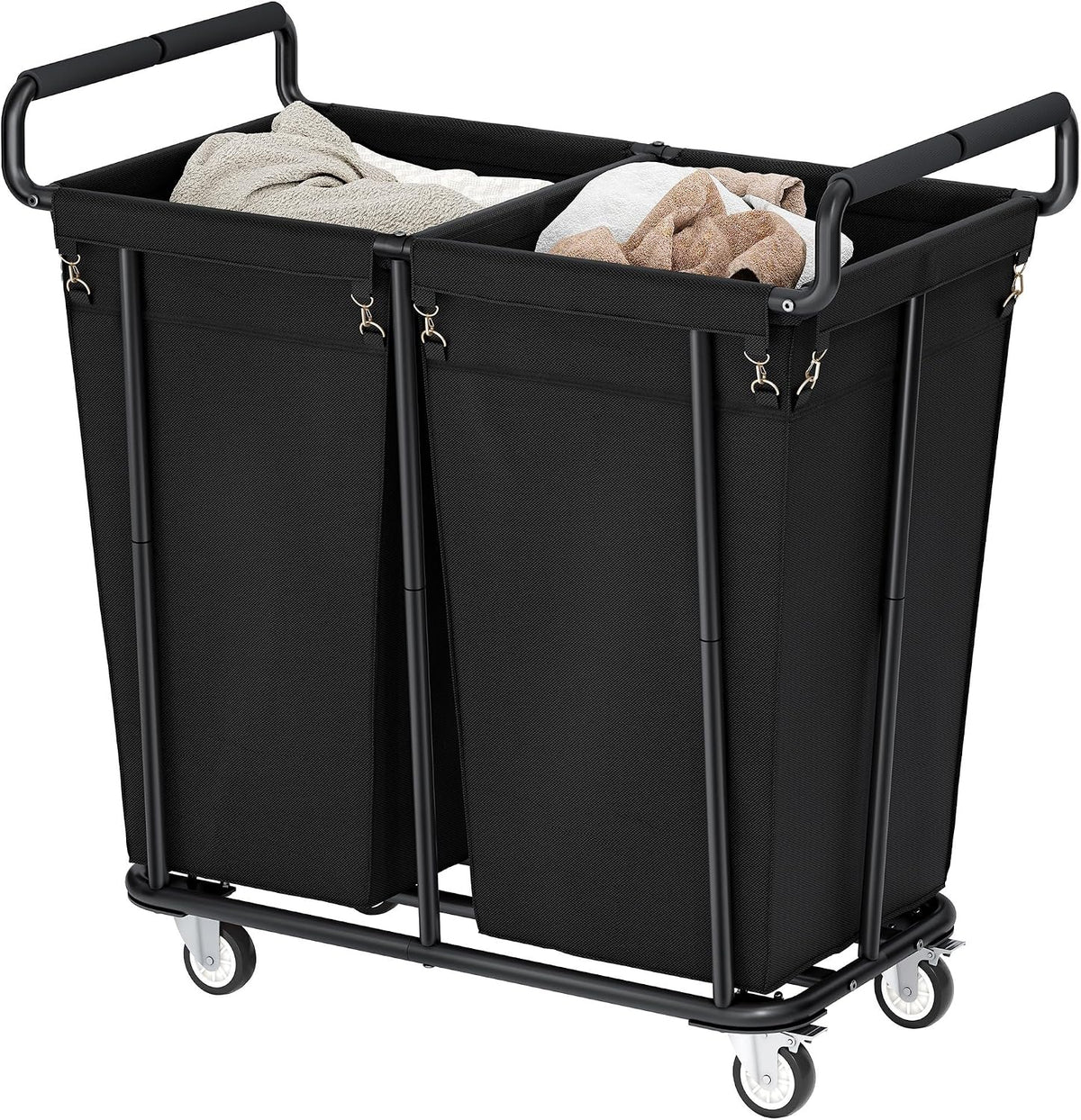 Gewudraw Heavy Duty Laundry Hamper with Wheels 2 Section, 360L, Black