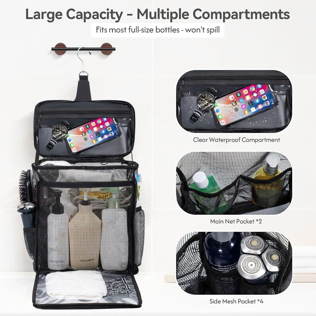 Portable Mesh Shower Caddy Bag for College Dorm Essentials Collapsible Shower Bag with Hanging Hook and Handle Quick Dry Large Capacity Shower Caddy Organizer Toiletry for Travel, Camping, Gym