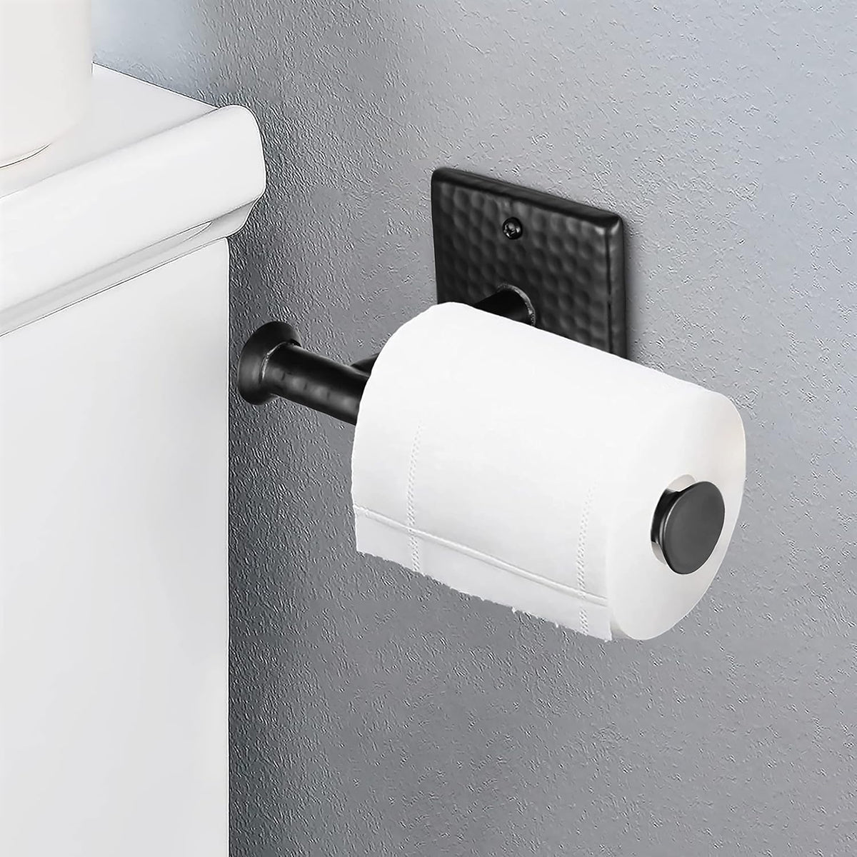 Monarch Abode Bathroom Toilet Paper Holder – 7-inch Traditional Hand Hammered Metal Wall Mounted Matte Black Toilet Paper Holder, Wall Mount Organizer Decorative Tissue Holders for Bathroom