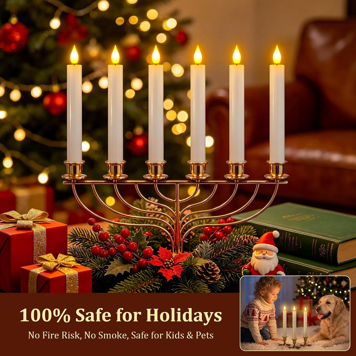 SoulBay Rechargeable Flameless Taper Candles with Charging Base & Remote