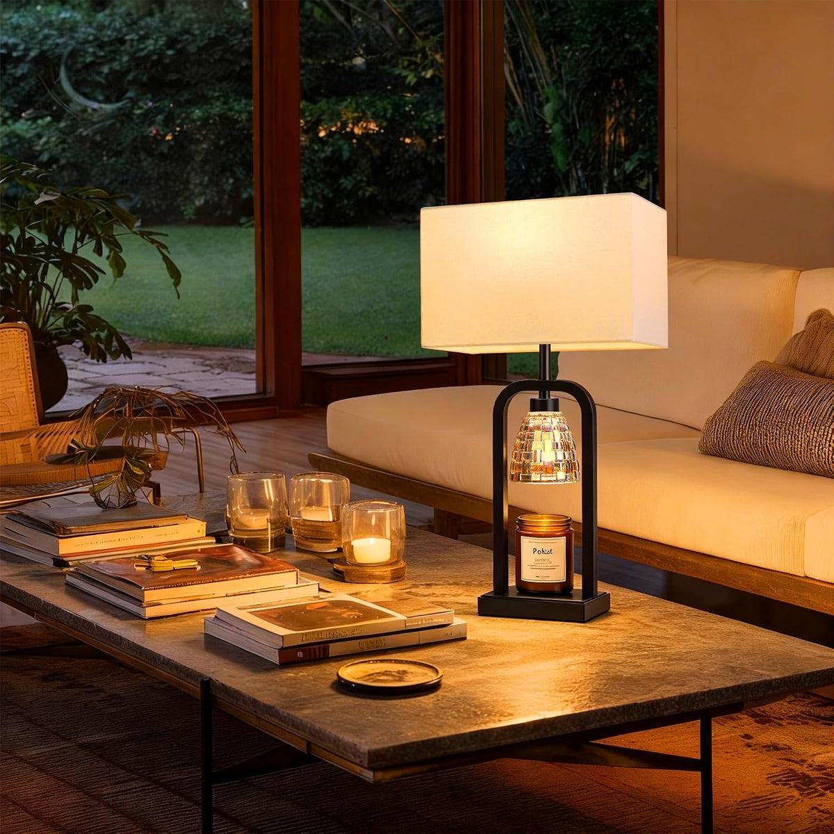 PoKat 21.5'' Matte Black Table Lamps Set of 2 with Candle Warmer & Gift Box