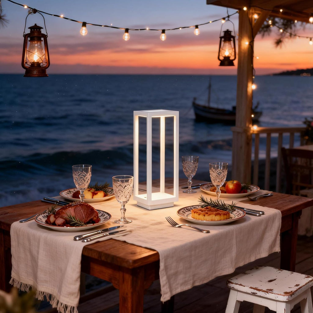 Mr.White IP54 Waterproof Outdoor LED Table Lamp - Battery Operated Rechargeable Cordless 5200mAh, Dimmable 3 Color Temperatures for Patio Backyard (White)
