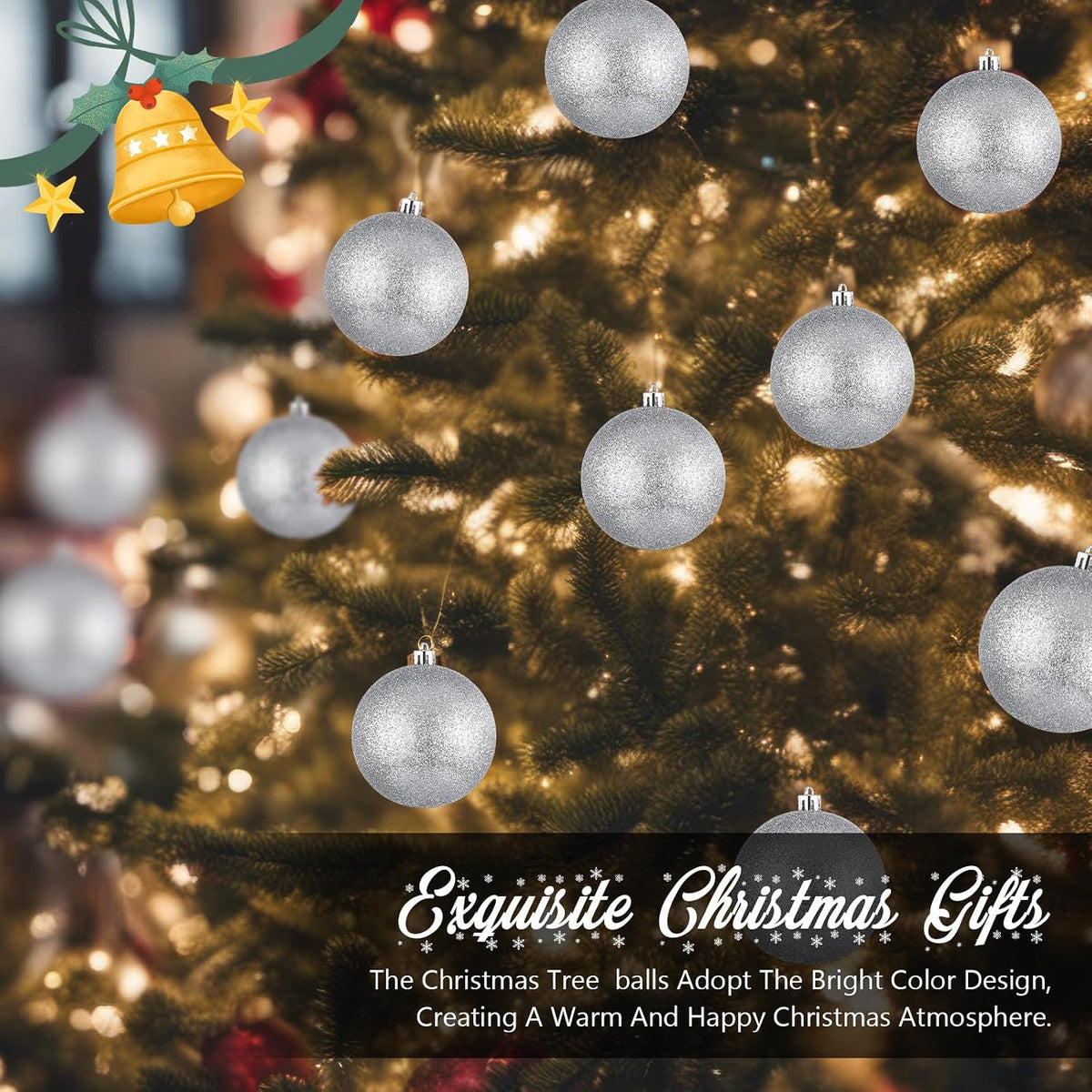 Leitee 16 Pcs 3.15 Inch Glitter Christmas Ball Ornaments, Silver